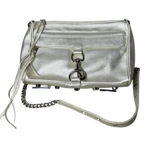 Rebecca Minkoff Silver Pebble Leather Crossbody Bag with Silver Chain Strap